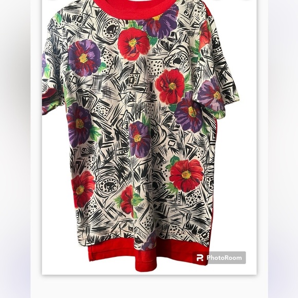 Traffic Jam Preppy Floral Y2K Sweater Light Weight  Red & White Sz L Woman - Picture 3 of 9